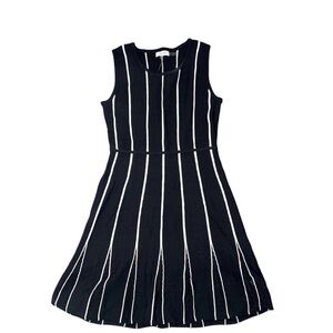 Calvin Klein Fit and Flare Black and White Striped Sleeveless Dress Size Small